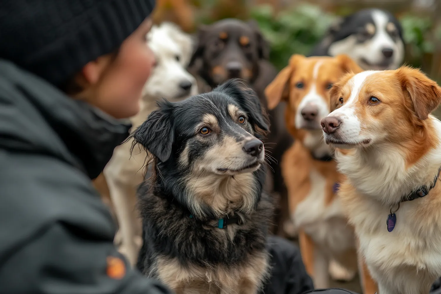 HanseMerkur Versicherung - Tierversicherung - Generatives KI-Bild einer Nahaufnahme von Mensch und schwarzem Hund nebeneinander, das emotionale Verbundenheit und Vertrauen symbolisiert.