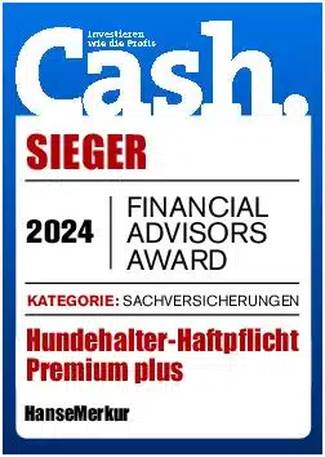 HanseMerkur Versicherung - Tierversicherung - Cash Financial Advisors Award